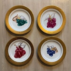 Vintage Muirfield Angel Plates Holiday Xmas Set Of 4 Celebrity Gold Rim